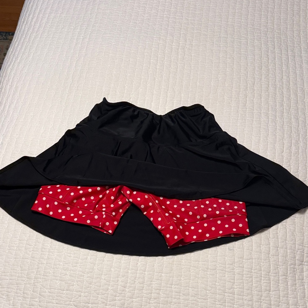 Black Athletic Tennis Skirt with Red Polka Dot Short Built-In